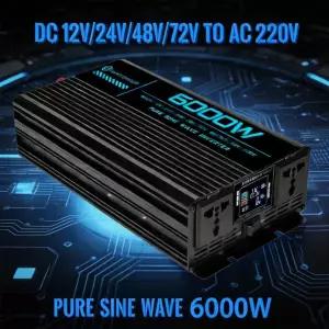 호환 순수 정현파 인버터 12V24V48V72V 220V 4000W 5000W 6000W DC-AC 전력 변환기 충전기 LCD 차량용 솔라