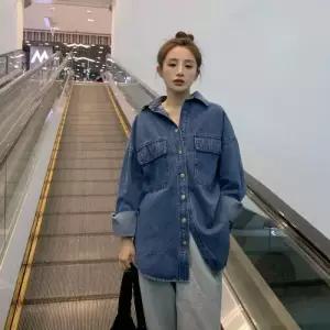 무천도사 여친 여성용 춘추 데님 코트 소프트 재킷 빅사이즈 KKE3