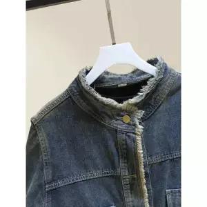무천도사 여성 여성용 데님 캐주얼 빈티지 슬림핏 숏 코트 상의 재킷 라운드 봄가을 KKE3
