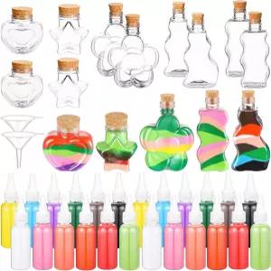 하와위시 36개 샌드 아트 키트에는 플라스틱 컬러 병 미니 깔때기 용기 컬렉션 병이 포함되어 있어 공예