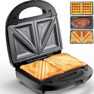 킨스타 3 in 1 전기 샌드위치 메이커 탈착식 논스틱 플레이트가 있는 와플 양면 가열 그릴 청소 및 보관이