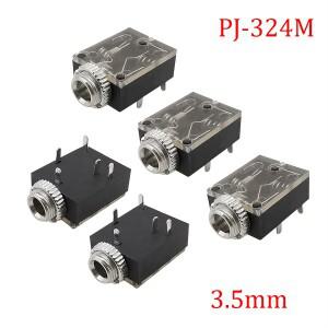 5피스 블랙 PJ324M 5Pin 3.5mm 잭 스테레오 오디오 여성 PCB 패널 마운트 커넥터 너트 3.5MM 헤드폰 소켓