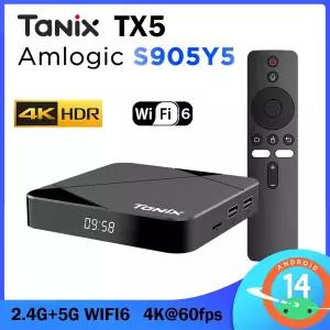 호환 타닉스 TX5 안드로이드 14.0 암로직 S905Y5 스마트 TV 2.4G5G Wifi6 미디어 플레이어 BT 4K60fps HDR