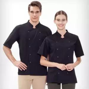 쿡가운 기능성 반팔 더블 단추 주방 요리 쉐프 조리복 블랙