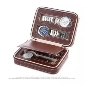 시계 NEWEST PEBBLED PU가죽 시계보관케이스 4슬롯 COFFEE