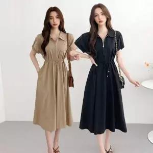 [에이치플러스몰]TBZ 레이스업 우아하고 러블리한 카라 셔츠형 하객룩 원피스