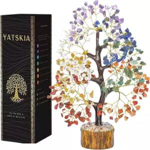 야트스키아 7 차크라 생명의 나무 여성을 위한 크리스탈 트리 선물 홈 오피스 장식 및 힐링 스톤 보석 수제