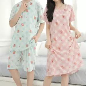 여름용 쿨원단 반팔 반바지 냉감 커플 파자마 홈웨어 애니멀 원피스