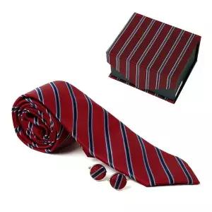 [골드스마일]TBZ 남자선물 와인네이비 사선 타이 커프스링크 세트