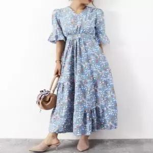 [라일리여성의류] Rly 썸머룩 휴양지룩 브이넥 반팔 플라워가든 롱원피스