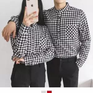 [라일리의류] Rly BS 시밀러 커플 헨리넥 깅엄체크 셔츠