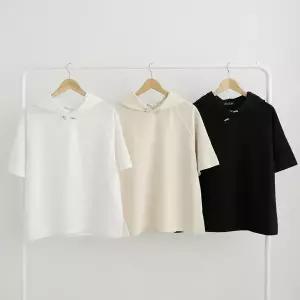 여성 라글란 반소매 티셔츠 드로우코드 후디 여름용