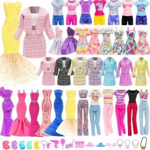 BARWA 29 PCS 인형 옷 및 액세서리 우아한 비즈니스 스커트 세트 인어 꽃무늬 드레스 미니 캐주얼 상의와