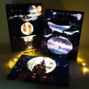 LED 조명 캔버스 보석십자수 세트 예술 공예 키트