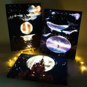 [콩심팥심]LED 조명 캔버스 보석십자수 세트 예술 공예 키트