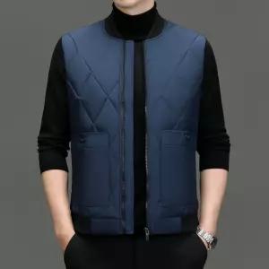 남성조끼 봄가을 오리털 베스트 민소매 아우터 집업 라운드 조끼 심쿵빛