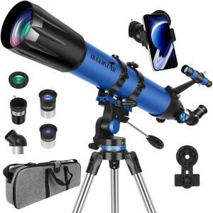 HUGERSTAR 망원경 고성능 90mm 구경 800mm 굴절 AZ 마운트 스테인리스 삼각대 휴대용 가방 및 문 필터를 갖춘 성인 천 초보자를 위한