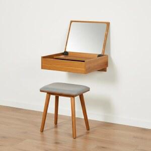 거울과 의자가 있는 세련된 형태의 작은 배니티 책상 화장대 - 작은 공간을 위한 18x20 플로팅 배니티 메이크업 테이블, 벽걸이 컴팩트 메이크업 테이블, 플립업 탑, 나이트스탠드 침실 배니티가 있는 테이블
