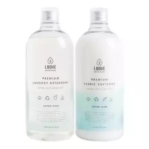 아이보브 4배 고농축 프리미엄 세제 용기 1L + 유연제 1L 코튼블랑향 (전용펌프포함)