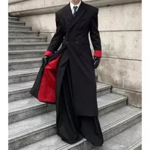 남성 블랙 레드 바탕에 헨리넥 모직 코트 겨울 트렌치 롱 패드 N22Z4R 모씨모씨2