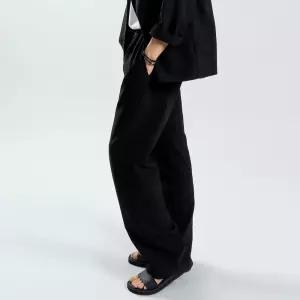 남자 린넨 와이드 슬랙스 여름 바지 밴딩 핀턱 팬츠 DF2365