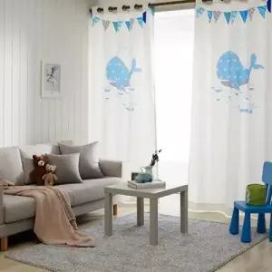 아트박스 엘르비 파운튼웨일 DTP 프린팅 화이트 암막아일렛커튼 140x230)2장+커튼끈