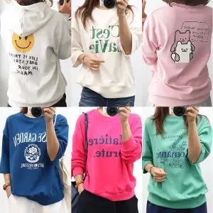 여성 맨투맨 후드 봄 스트라이프 면티 단가라 레이어드 프린팅 무지 귀여운 얇은 캐주얼 스? 레터링 가을 40대 크롭 오버핏 루즈핏 브이넥 라운드 7부 티 티셔츠