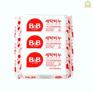 [정품] 비앤비 세탁비누 200g 3개 표백 살균99.9 유아 아기 신생아 의류세탁 비누