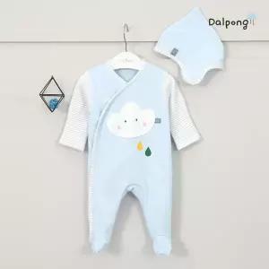 [달퐁]달퐁 파스텔구름 신생아 우주복 모자 세트