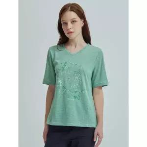 [하프클럽/올리비아하슬러]그린 스트라이프 브이넥 반팔 티셔츠 OHCMTS904