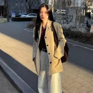 [온앤온](센텀시티점)[정채연 착용] 오픈 카라 레더 자켓 NEL5SJ211_9F