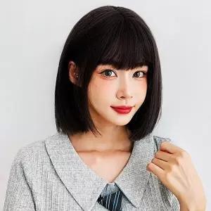 일자형 컷 단발 머리 통가발 다크브라운 여자가발-WFCF0E4