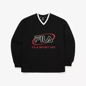[휠라](광주신세계)[FILA] 빅로고 면혼방 V넥 맨투맨 (FS2POF3155F_BLK)