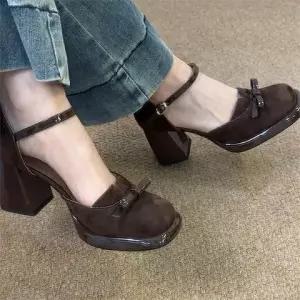 [아리엘스타일]스웨이드 리본포인트 힐 벨리온메리제인펌프스