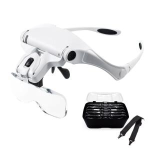 LED 조명 헤드 밴드 돋보기 안경 루페 5 렌즈 독서 수리용 9892B2