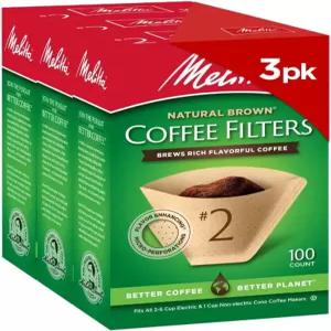 멜리타 2 콘 커피 필터 내추럴 브라운 100 카운트(3팩) 총 300개 - 모든 2-6컵 메이커와 1컵 붓기 브루어에