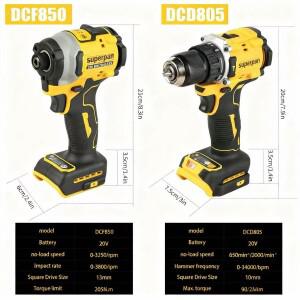 슈퍼팬 리튬 브러시리스 모터 전동 드라이버 핸드 임팩트 콤비네이션 키트 DCF805
