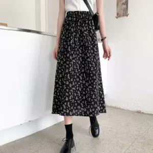 여자 플리츠 스커트 데일리 플레어 빅사이즈 여성 꽃무늬 스커트 여름 쉬폰 미디