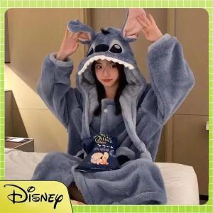 디즈니 스티치 겨울 잠옷 만화 가을, 귀여운 산호 두꺼운 벨벳 긴 가정 의류 소녀