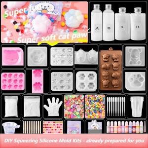 액체 실리콘 고양이 발바닥 토끼 몰드 DIY 스트레스 해소 소프트 슬라임 메이커 키트 어린이 공예 창의적