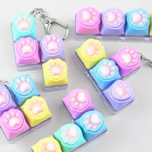 고양이 젤리 테트리스 4구 키캡 딸깍이 키링 5종 세트 발바닥 키보드 열쇠고리