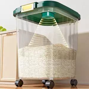 업소용 뚜껑 대용량 20kg 저장 쌀독 보관통 사각 잡곡통 쌀통 밀가루통 바퀴 가정용 밀폐