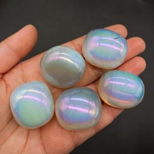 크리스탈 아우라 오팔라이트 전기도금 반짝이 팜 스톤 원석 광물 표본, 홈 데코 레이키 힐링 선물