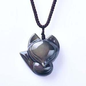 천연 보석 흑요석 여우 펜던트, 레인보우 아이 여우 쥬얼리, 스톤 펜던트 목걸이, 행운의 사랑 쥬얼리, DIY