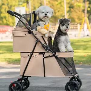 프라이빗 강아지 2단 반려견 개모차 2마리 경량 애견유모차 유모차 펫모차