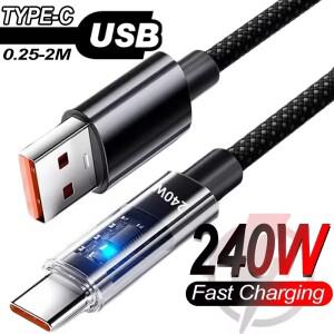 240W QC 3.0 USB to 타입 C 초고속 충전 케이블, 충전기 케이블 멀티 포트 다중 USB 충전 코드