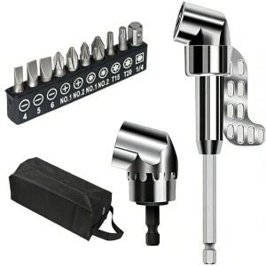 13피스 105도 직각 드릴 어댑터 헤드 드라이버 연장 비트 파워 스크루 소켓 어댑터, 코너 툴 나사 허브 다기능 벤드 포함 (짧음+롱)