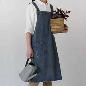 롱 데님 앞치마 워싱청 빅사이즈 롱 데님 앞치마 멜빵 작업용 카페 주방 조절