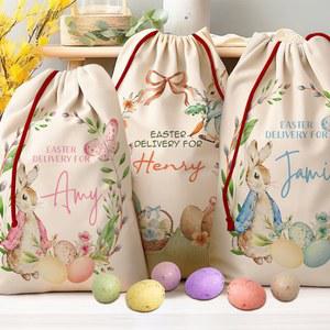 화 된 이름 토끼 가방 행복 한 부활절 파티 장식 계란 사냥 바구니 소년 소녀 선물 자루 양동이 교회 성당 주일학교