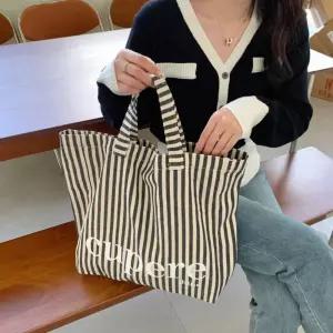 캔버스백 스트라이프 토트백 숄더백 에코백 쇼퍼백 tsu6+9LGg